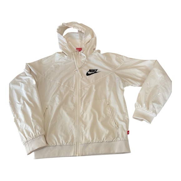Nike Jackets & Blazers - Nike Cream Hooded Windbreaker Jacket with Black Logo
